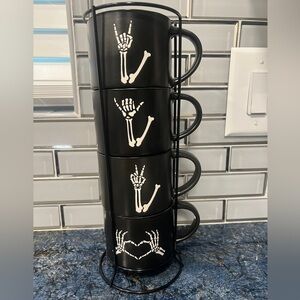 Skeleton Hand Black Stackable Mugs Set
